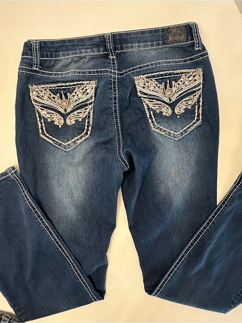 Women’s Dark Blue Embellished Pocket Jeans x3 size 10 1 pair capri, boot cut - Picture 12 of 16